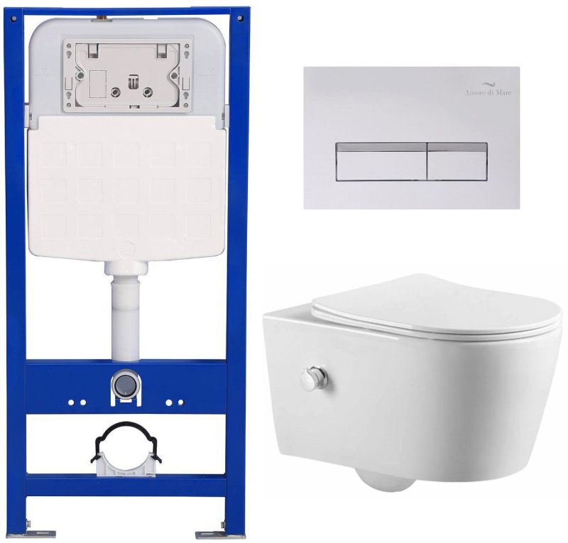 Комплект 6 в 1: инсталляция Amore di Mare QuickFit 50114 с подвесным унитазом Temo Bidet P322-X и клавишей смыва 404W (QF404W322X)
